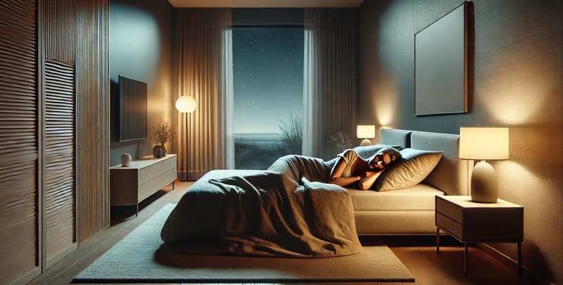 A woman sleeping with the lights on